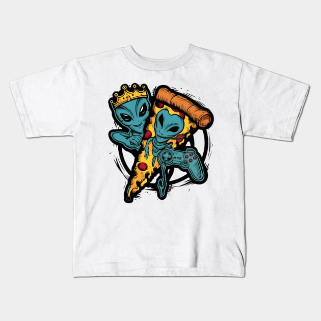 Alien Pizza Kids T-Shirt by Inktopolis